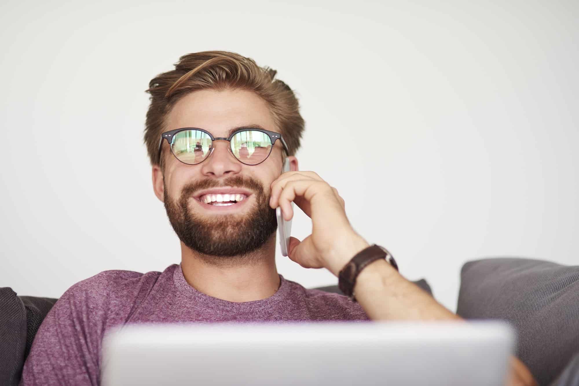 Happy man working at home