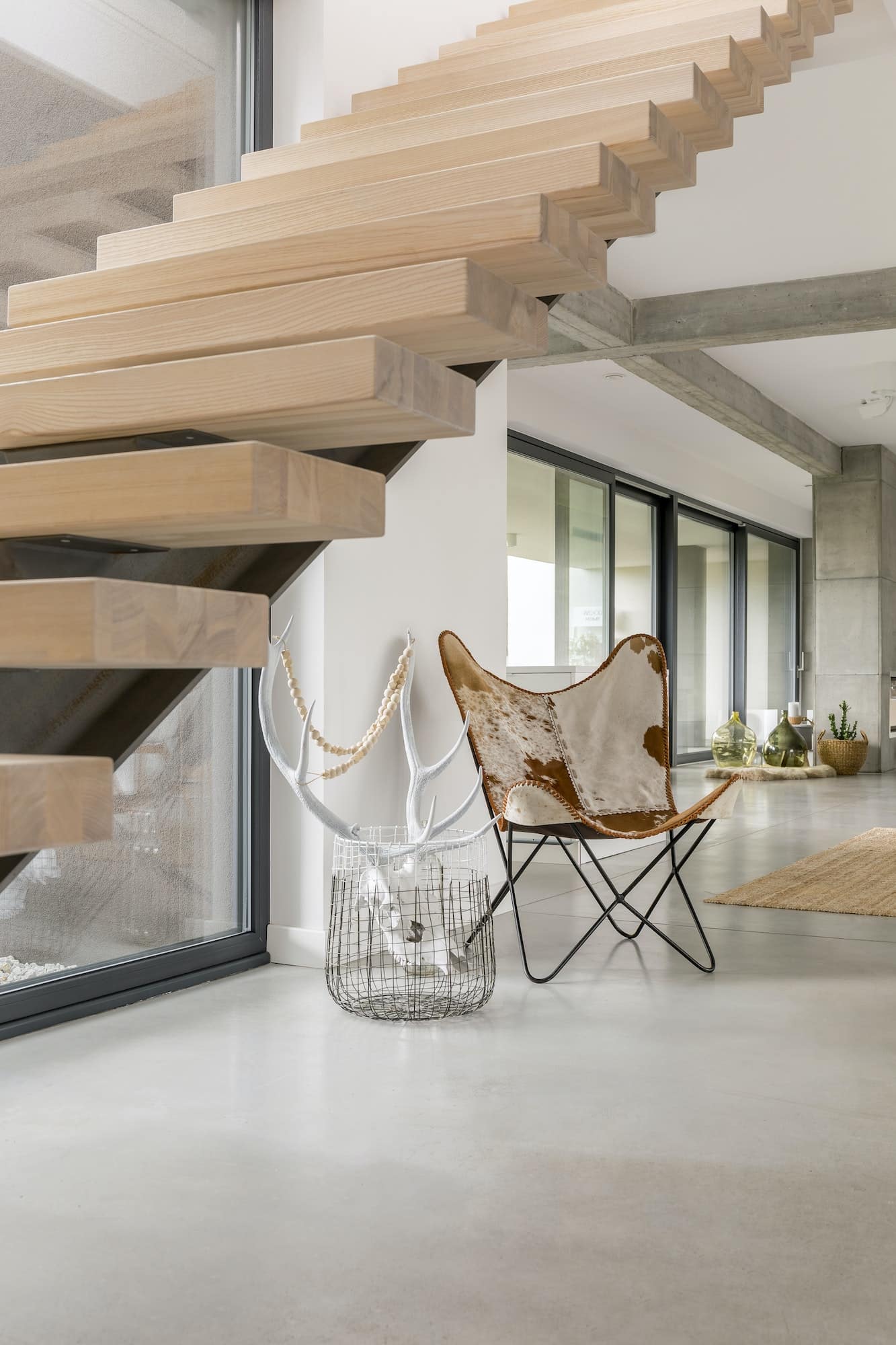 Wooden stairs in modern house
